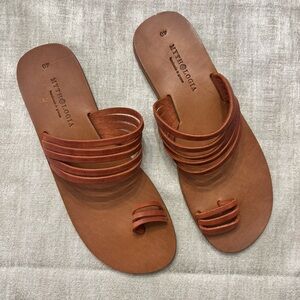 New Mythologia Sandals Brown Suede Toe Loop Strappy Flat Greek Sandals‎ Size 40